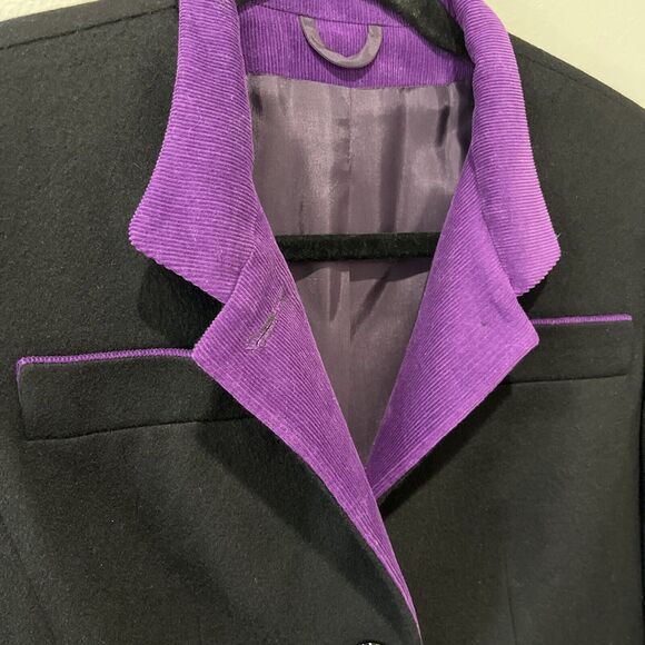 Algo Of Switzerland Cashmere Coat Women’s Medium Black Purple Corduroy Button - Picture 4 of 8